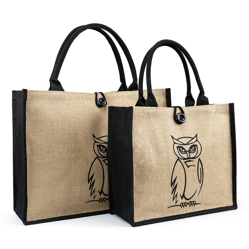 Burlap Tote Bags W/ A Button