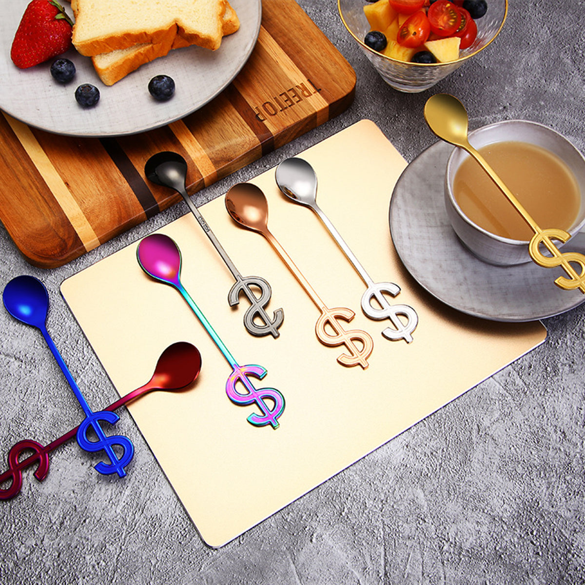 Coffee Teaspoon Stainless Steel Dollar Shaped Spoon ( Purple )