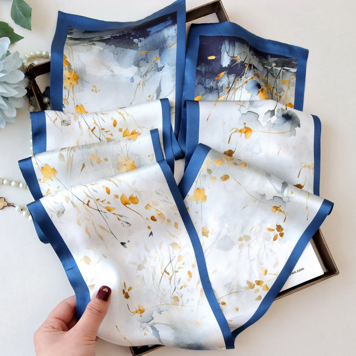 Custom 5.9" x 57" 100% Silk Long Neck Scarf Double Sides Silk Satin Handbag Wrap