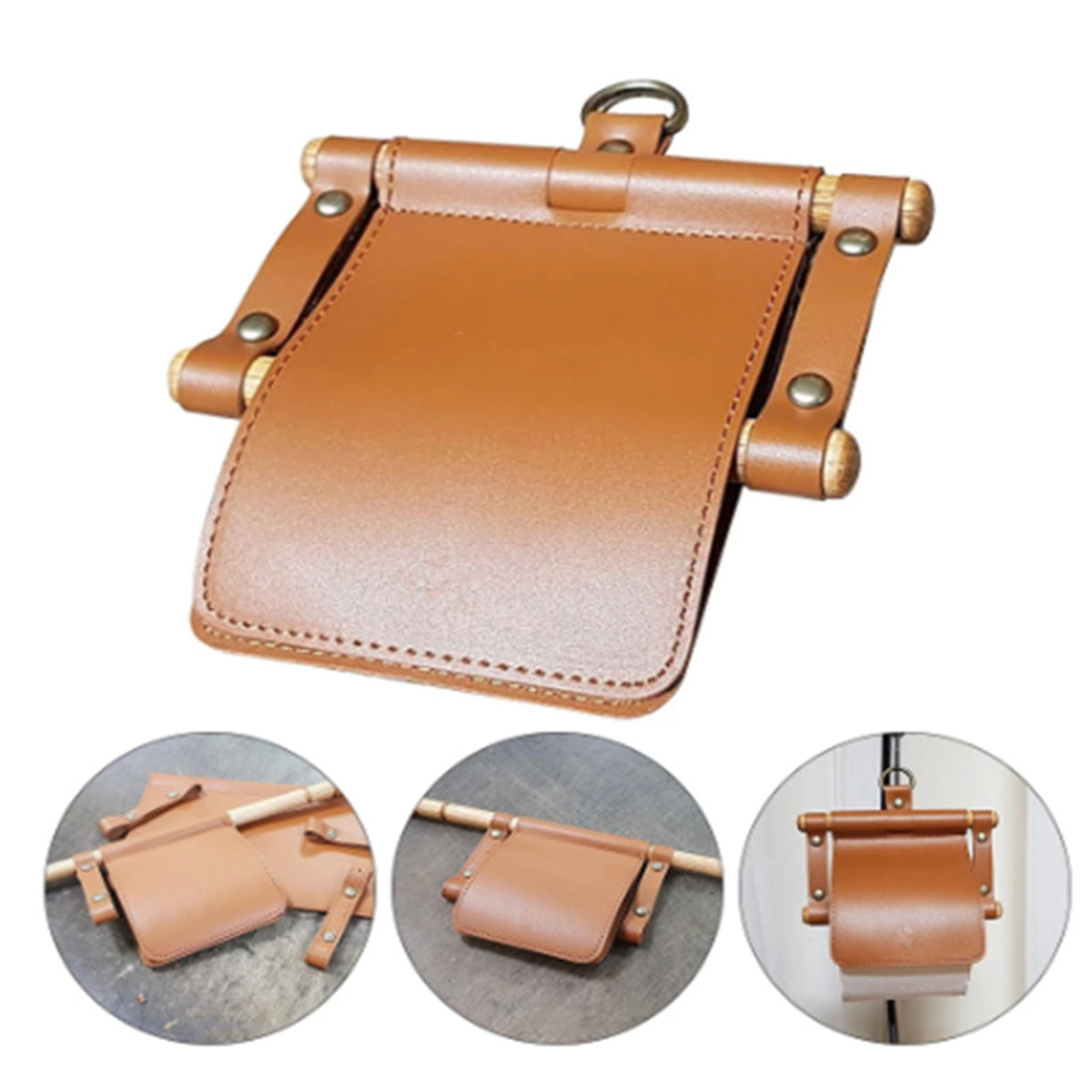Picnic Paper Towel Holder Wood and Leather Toilet Paper Holder Hanging Toilet Paper Holder