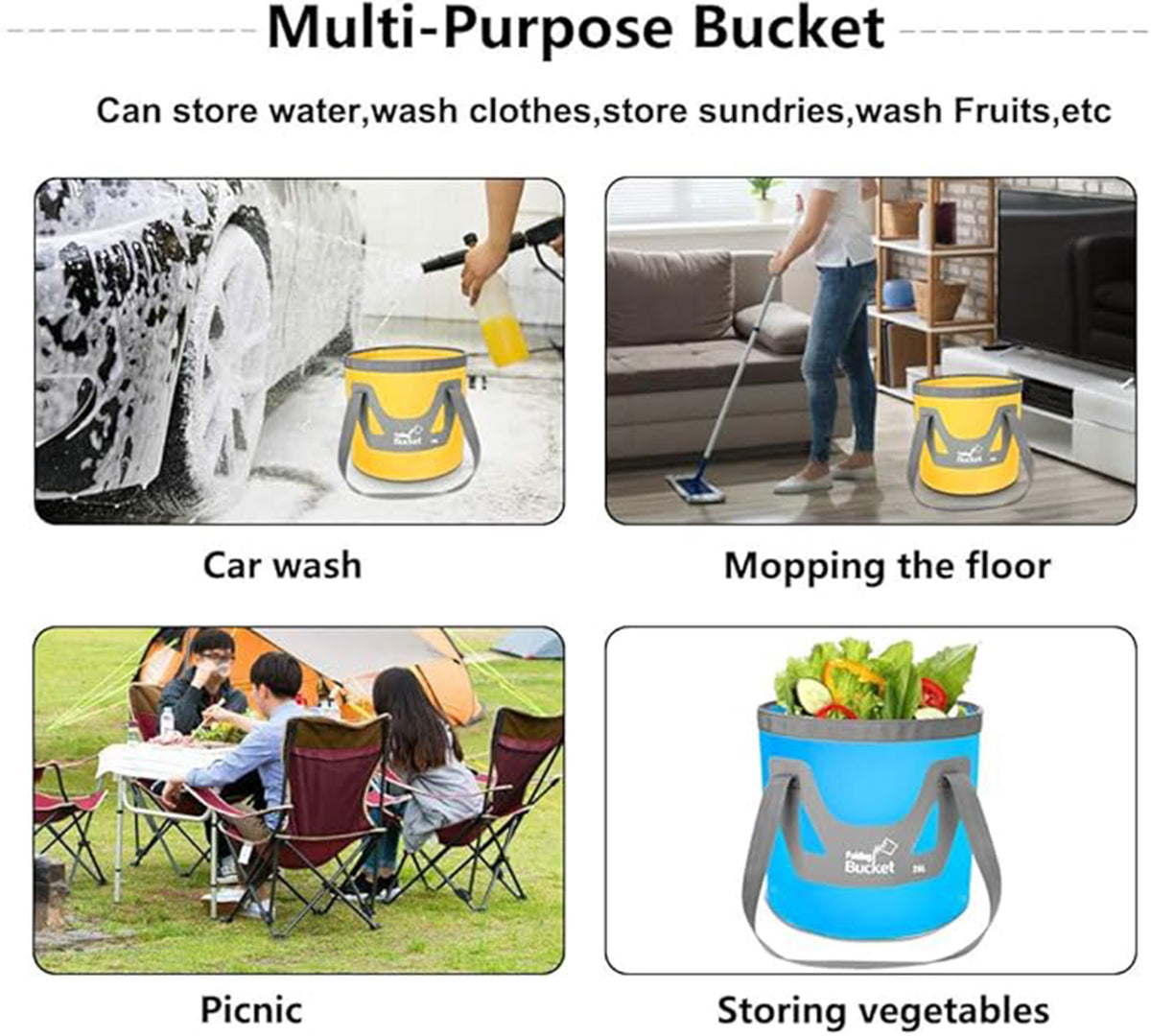 Collapsible Bucket with Handle 3 Gallon Portable Folding Bucket ( 12L )
