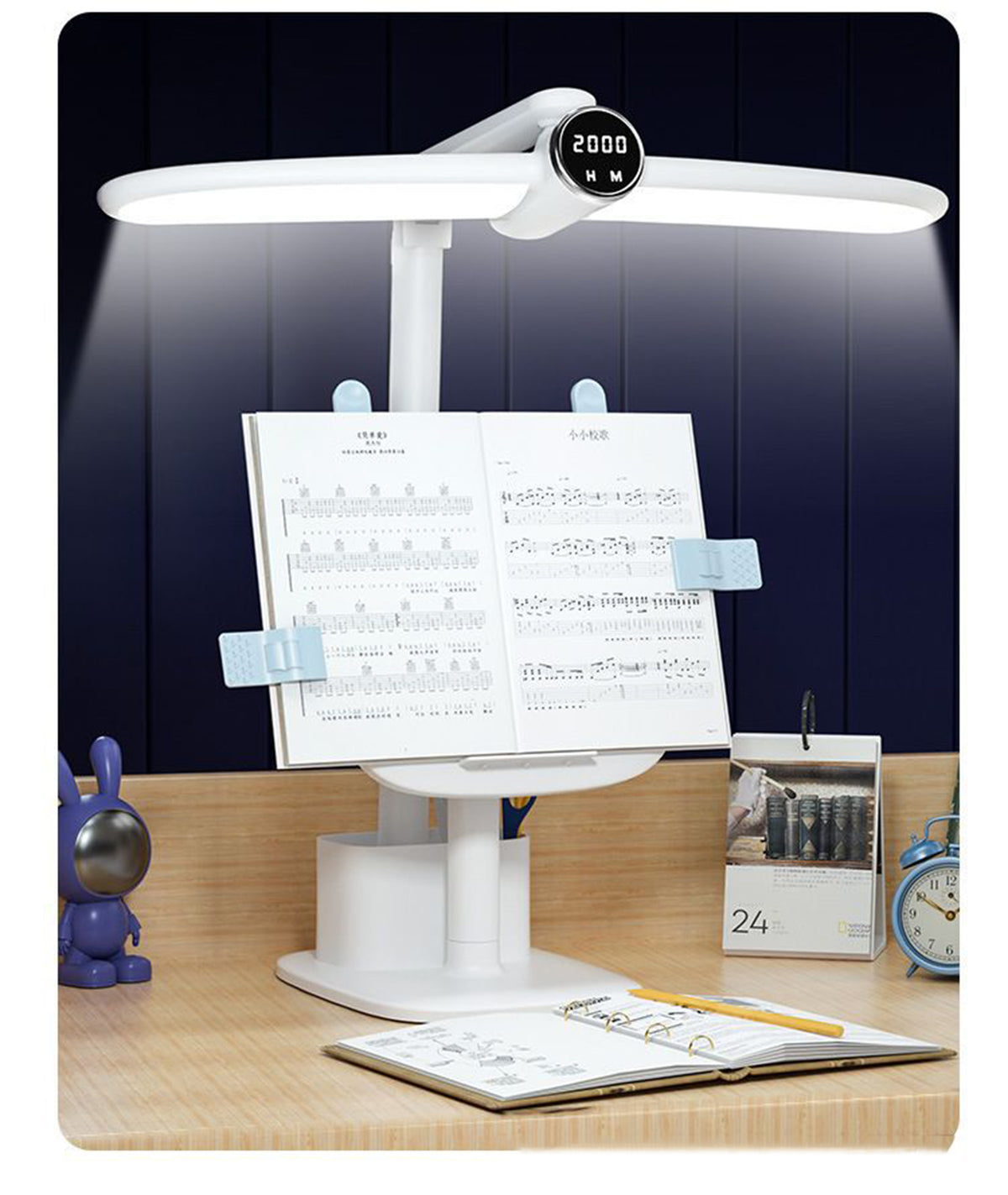 Desk Lamp with Adjustable Book Stand, Battery Operated Rechargeable Table Lamp