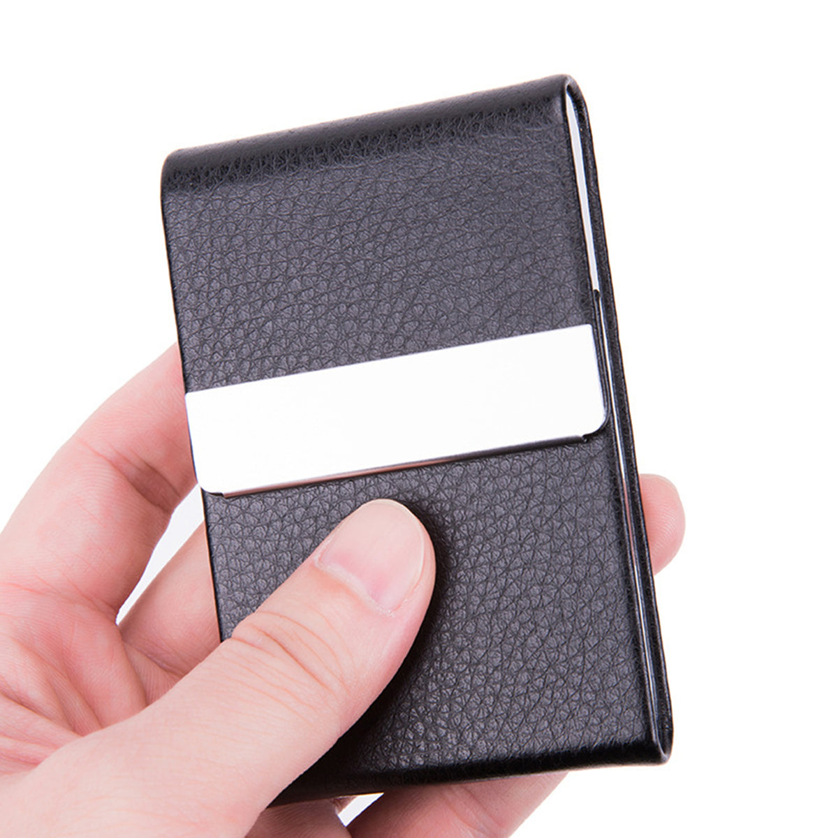 Stainless Steel Business Card Holder W/PU Leather