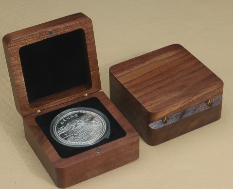 Black Walnut Wood Single Coin Storage Display Box Medium Size