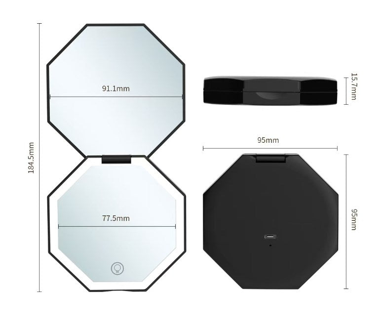 Pentagon LED Lighted Travel Makeup Mirror 2x Magnification