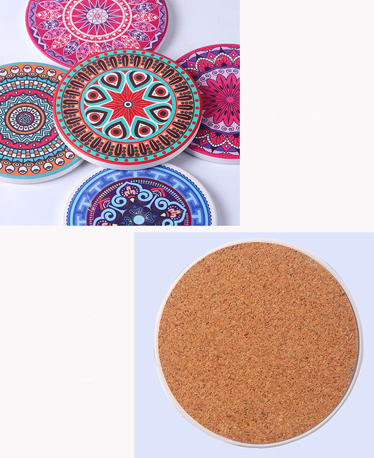4.06" Round Ceramic Stone Coaster with Cork Base