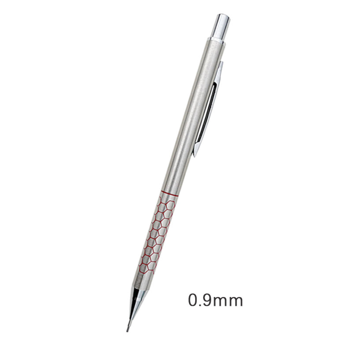 Stainless Steel Net Pattern Surface Mechanical Pencil 0.9 mm Pencil Lead