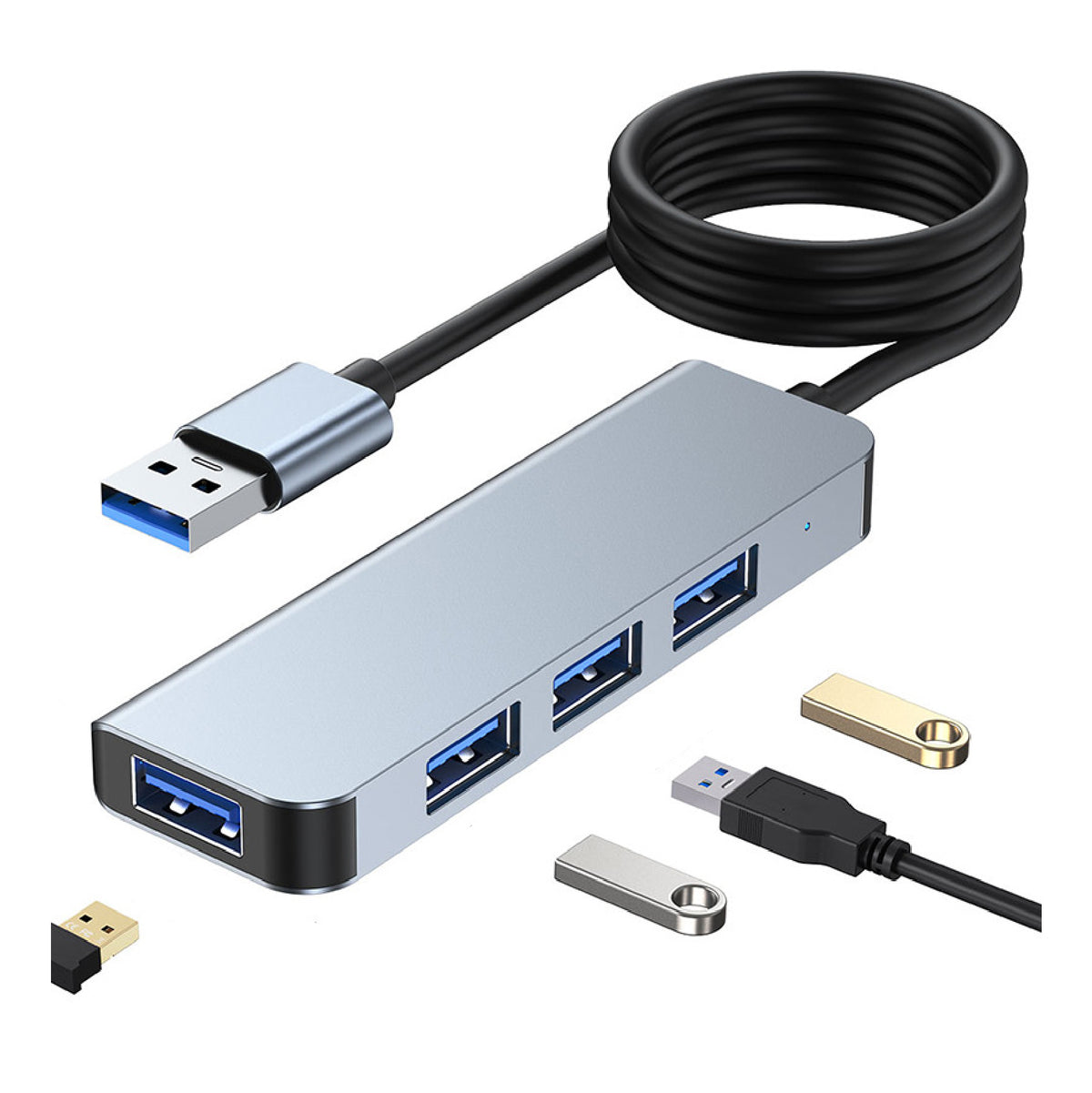 4" 1 USB C Hub USB Splitter 1.2M Long Cable USB Adapter