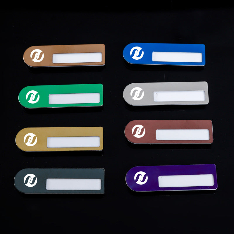 Professional Aluminum Alloy Name Tags Nameplate Badge with Safety Pin & Window #12
