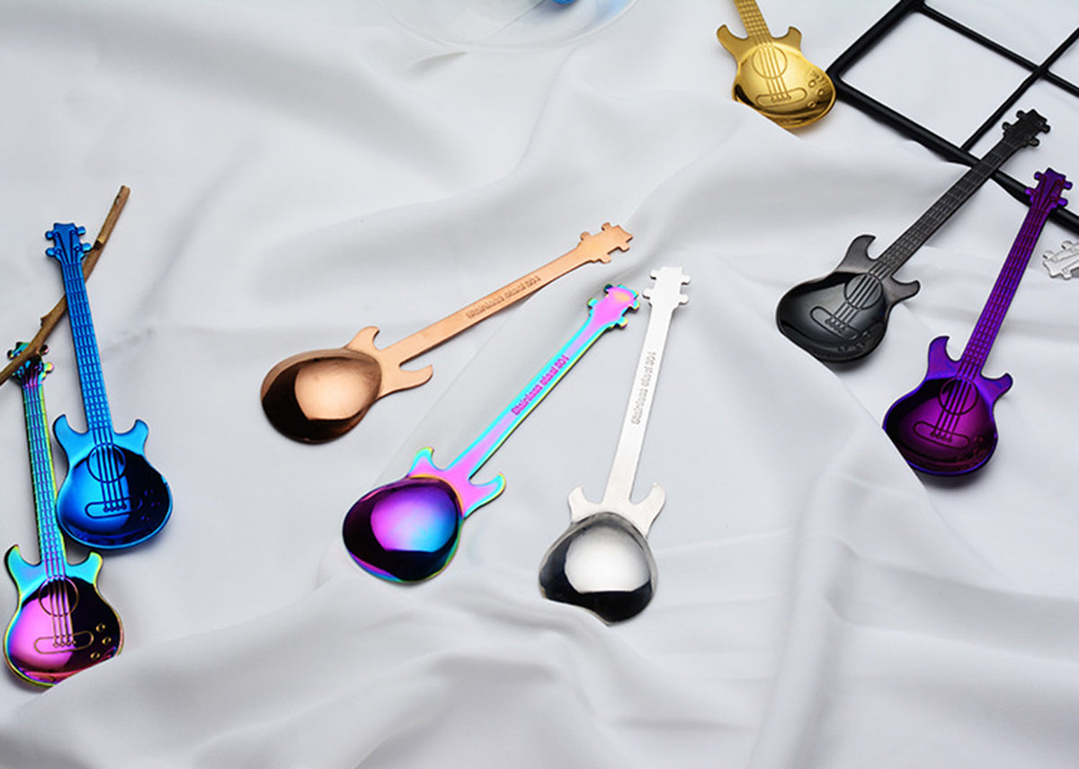 Stainless Steel Spoons Guitar Coffee Teaspoon Cute Demitasse Tea Spoon ( Blue )