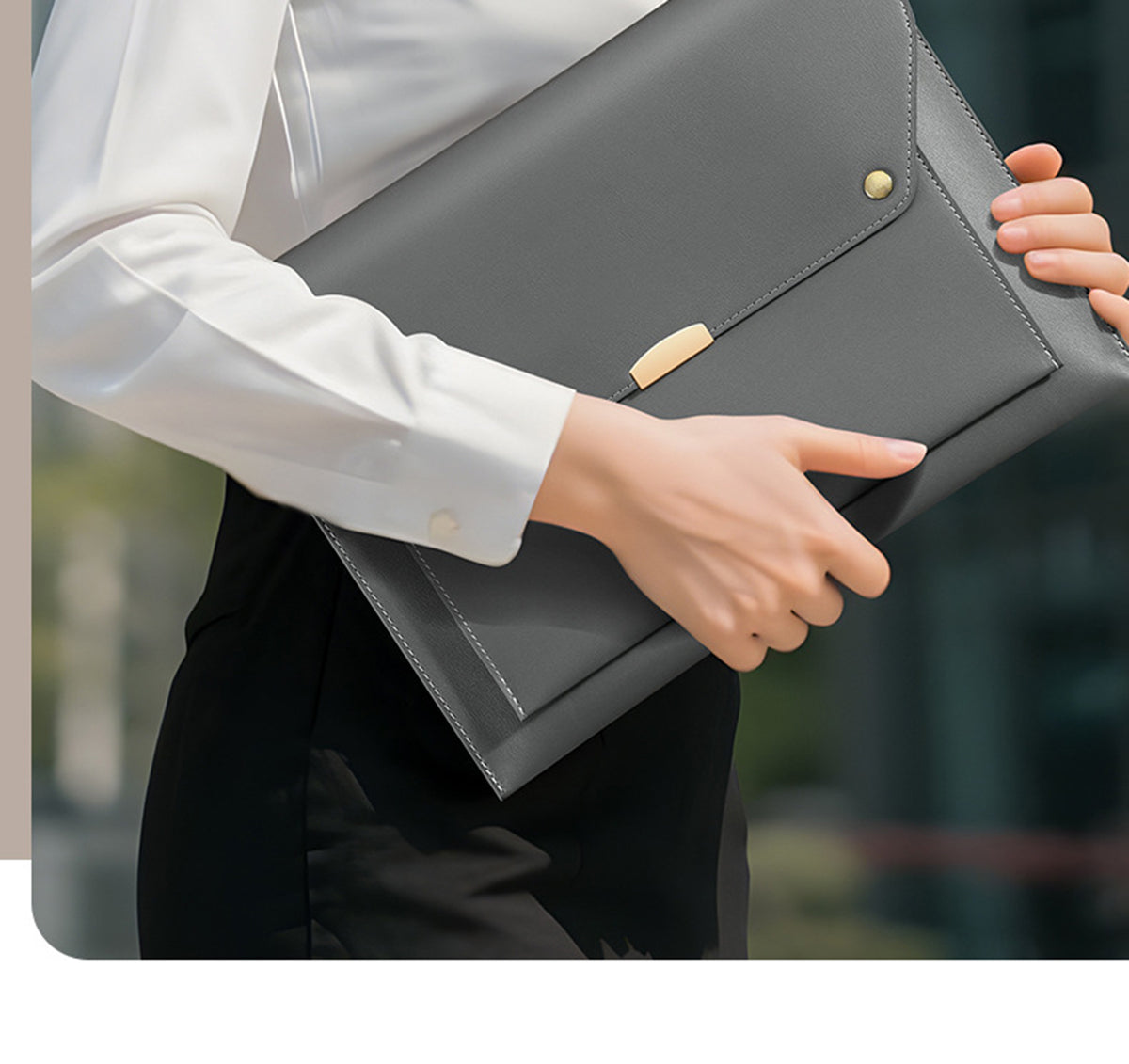 PU Leather A4 File Folder Document Holder Stylish Envelope Folder Case W/Snap Closure