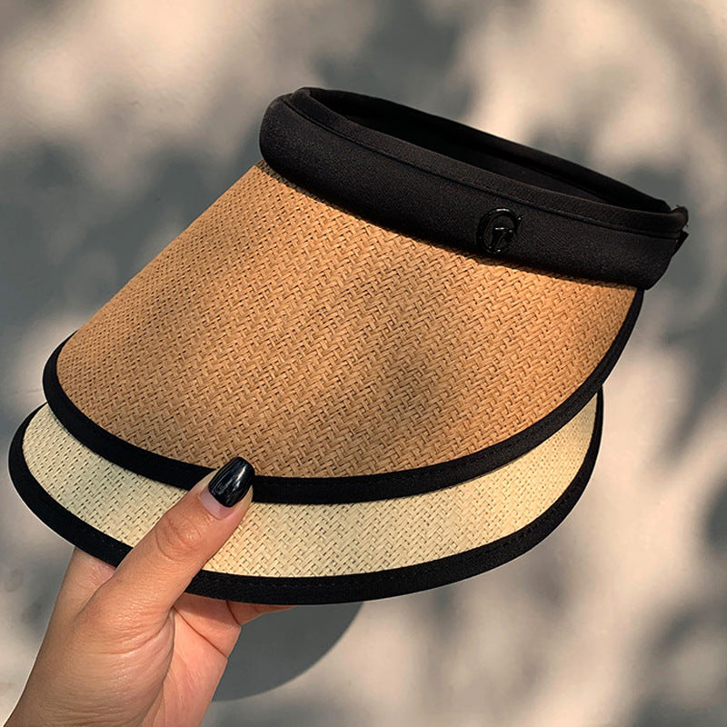 Women Straw Sun Visor Hat Wide Brim Summer UV Protection Beach Cap Foldable