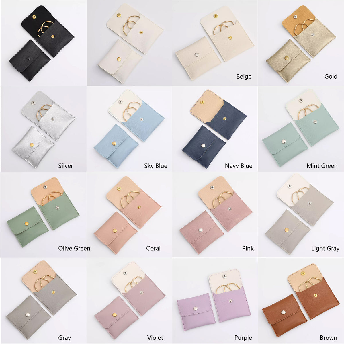 2.8" PU Jewelry Pouches with Snap Button Luxury Jewelry Pouch w/ Velvet Insert Pad for Earring