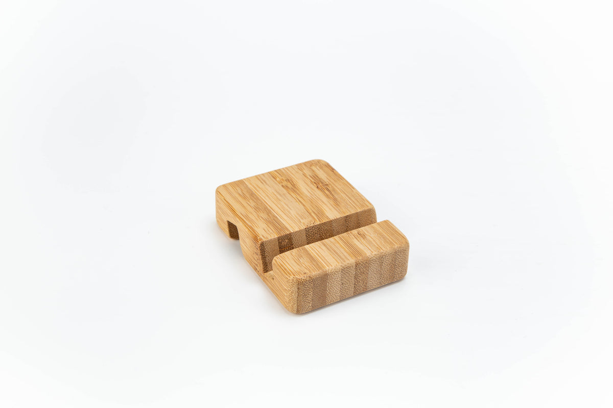 #862 Bamboo Wood Cuboid Shape Double Side Using Phone Stand