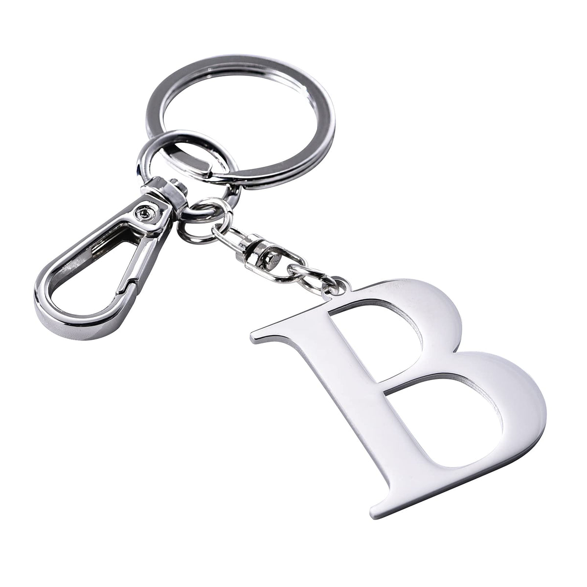 Silver Letter B Keychain Initial Keychain W/ Matel Clip