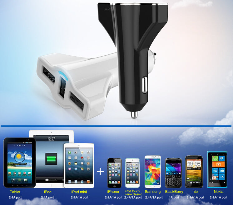 3 Ports Universal 5V 5.2A Car USB Charger w/Rocket Shaped