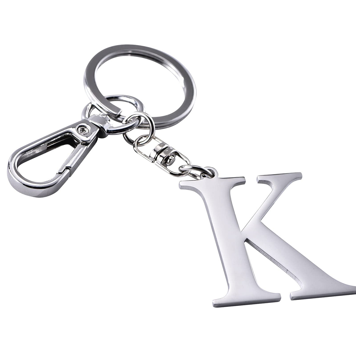 Silver Letter K Keychain Initial Keychain W/ Matel Clip
