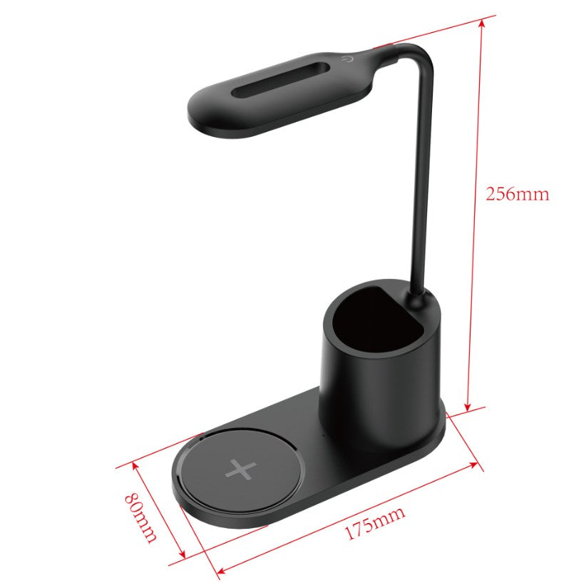 3-Level Brightness LED Desk Wireless Charger Lamp W/Pen Holder