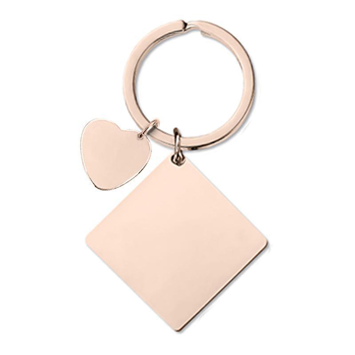 30 x 30 x 2 mm Rose Gold Square Tag Keychain W/ Small Heart Tag 15 mm