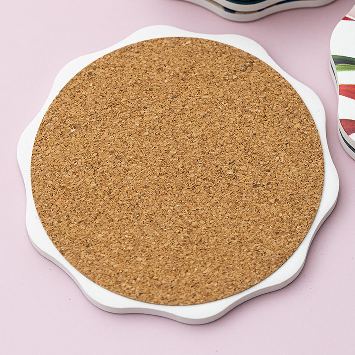 Decagon Ceramic Stone Cup Coaster with Cork Base