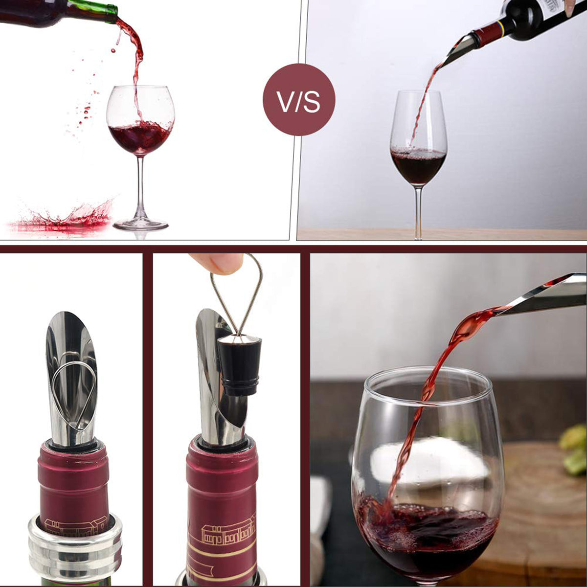 5 Pcs Stainless Steel Wine Opener Accessory Set w/ Bamboo Box