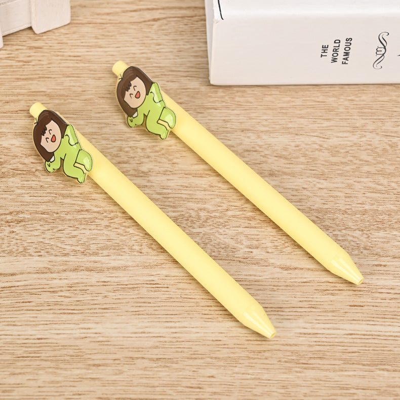 Personnel Retractable Ballpoint Pen Plate Clip Girl Shape