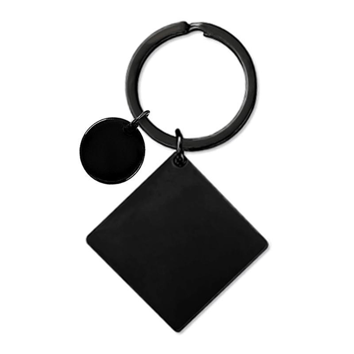 30 x 30 x 2 mm Black Square Tag Keychain W/ Small Round Tag 15 mm Dia.