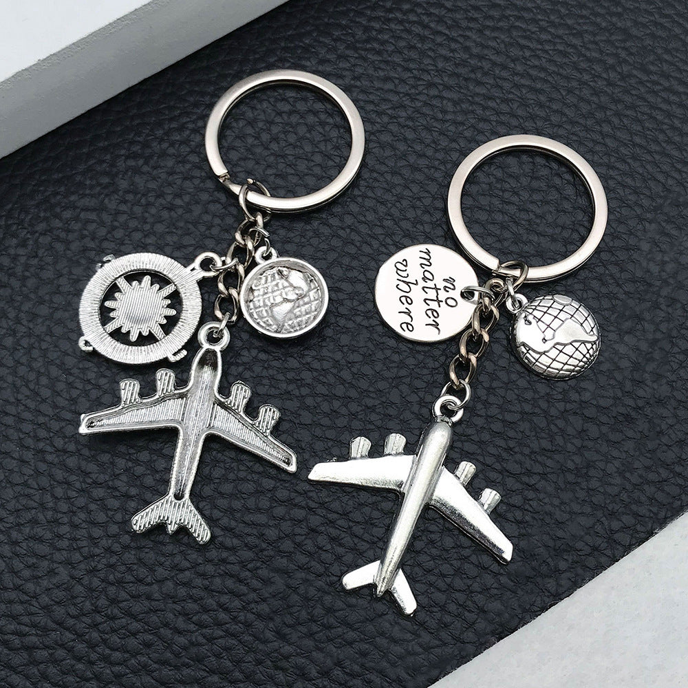Airplane Shape Key Chain with Passport Earth Pendant Airline Company Giveaway