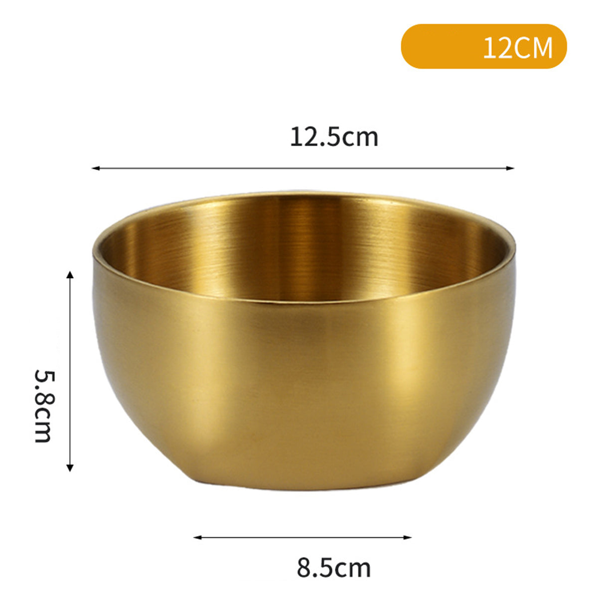 Golden 304 Stainless Steel Rice Round Bowl Heat-Resistant Soup Bowl Kimchi Double-Layer Bowl 125 mm