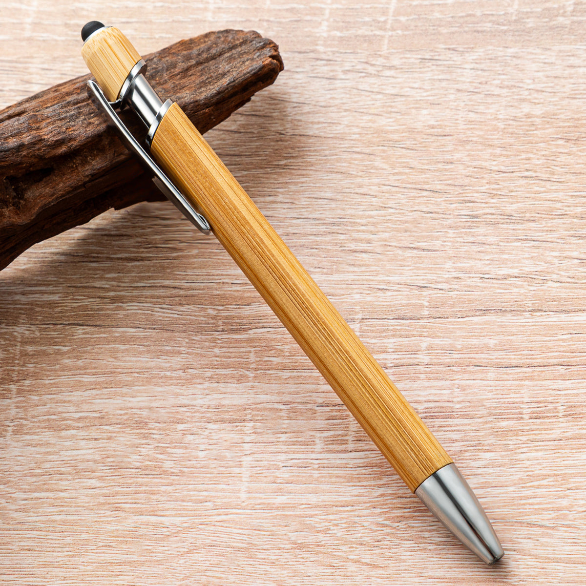 Customizable Bamboo Pens with Touch Stylus Tip Wooden Engraving Ballpoint Pen