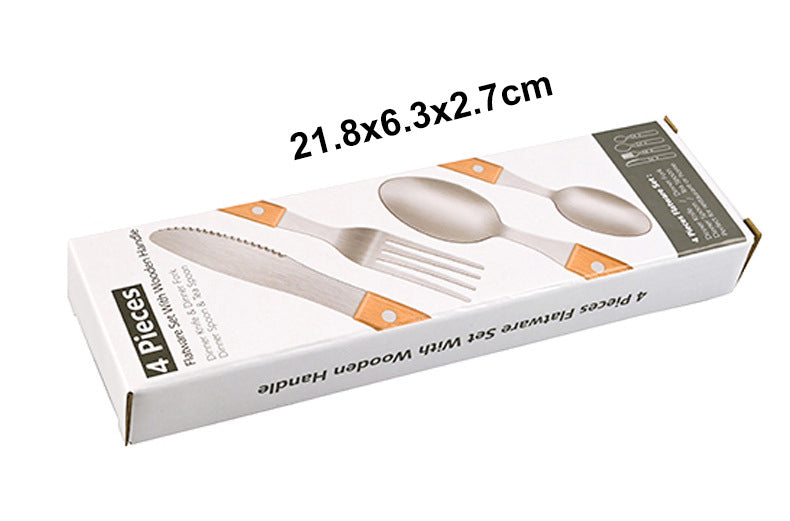 4-Piece 304 Stainless Steel Flatware Set Cutlery Silverware Tableware Set W/Wooden Handle