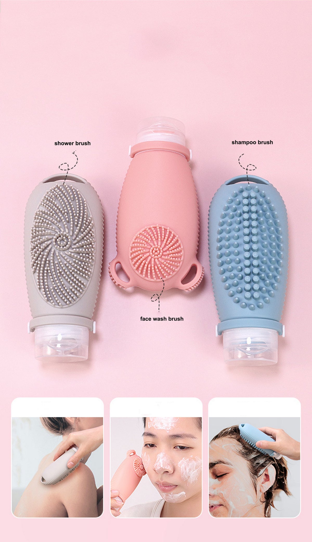 Silicone Travel Bottles Set for Toiletries, Multi-functional with Face Wash, Bath, and Hair Wash