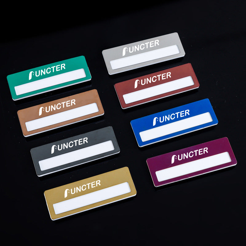 Professional Aluminum Alloy Name Tags Nameplate Badge with Safety Pin & Window #11