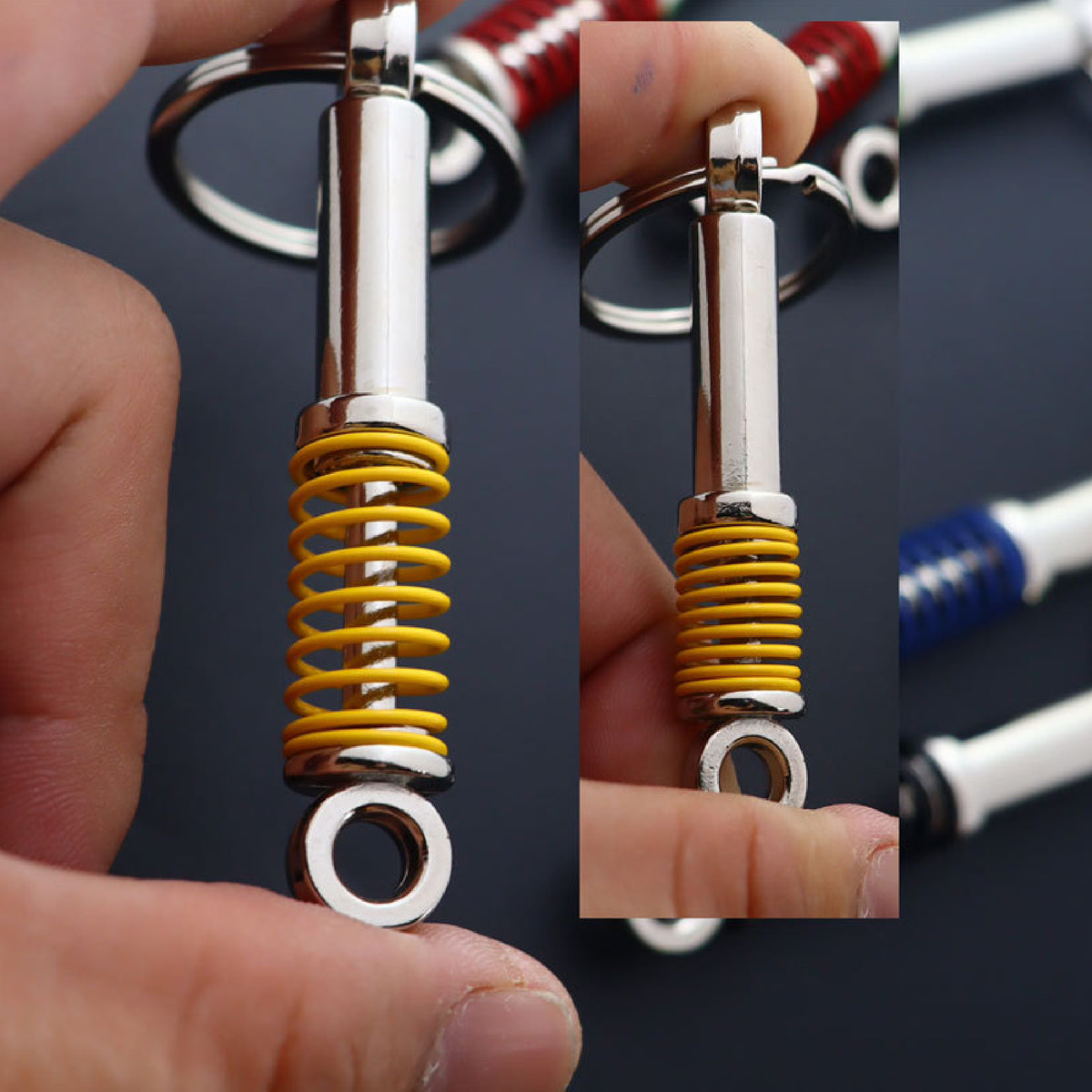 Suspension Spring Shock Absorber Keychain Toy Automotive Part Car Key Tag