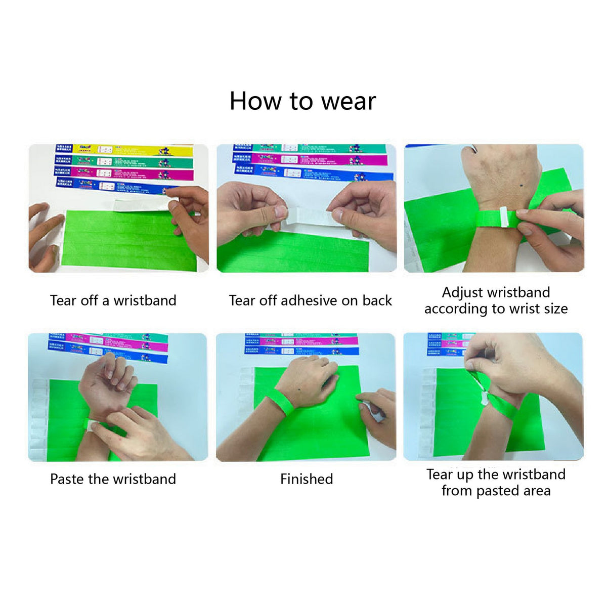 Solid Color Entry Pass Wristband Synthetic Paper Wristband Water Resistant Tear Resistant 1" Width