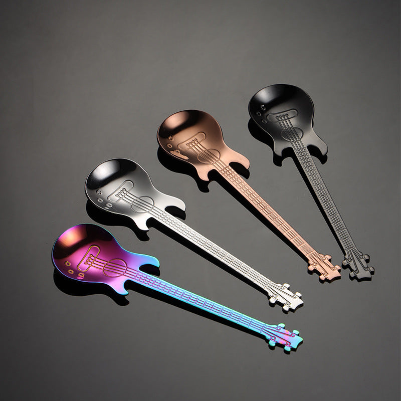Stainless Steel Spoons Guitar Coffee Teaspoon Cute Demitasse Tea Spoon ( Rose Gold )