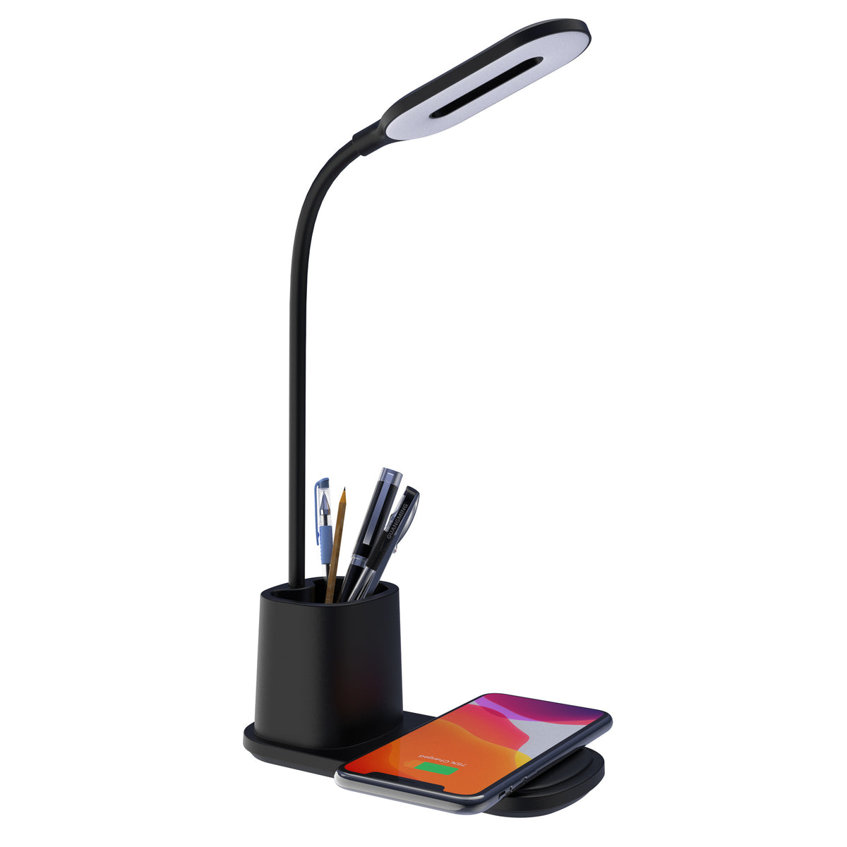 3-Level Brightness LED Desk Wireless Charger Lamp W/Pen Holder