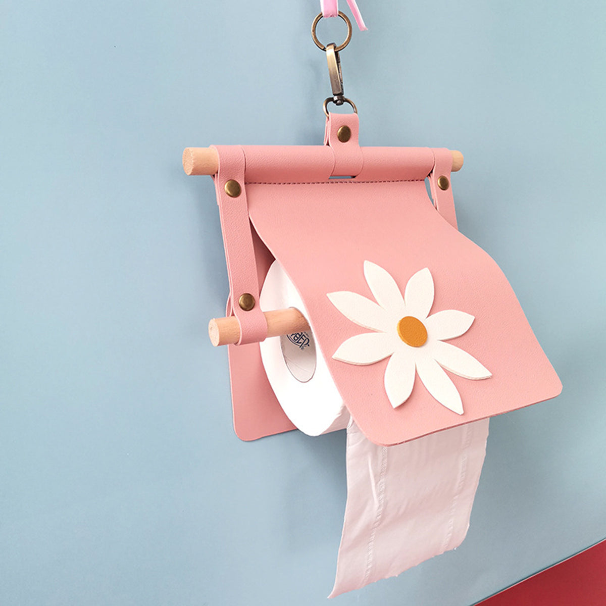 Picnic Paper Towel Holder Wood and Leather Toilet Paper Holder Hanging Toilet Paper Holder