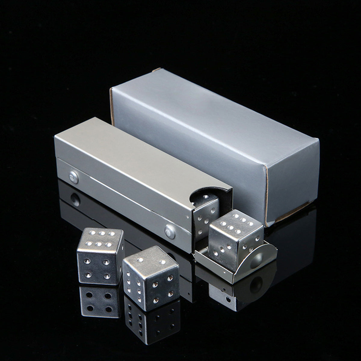 Portable Aluminum Alloy 5 Pcs Dice Game Set w/ Metal Container