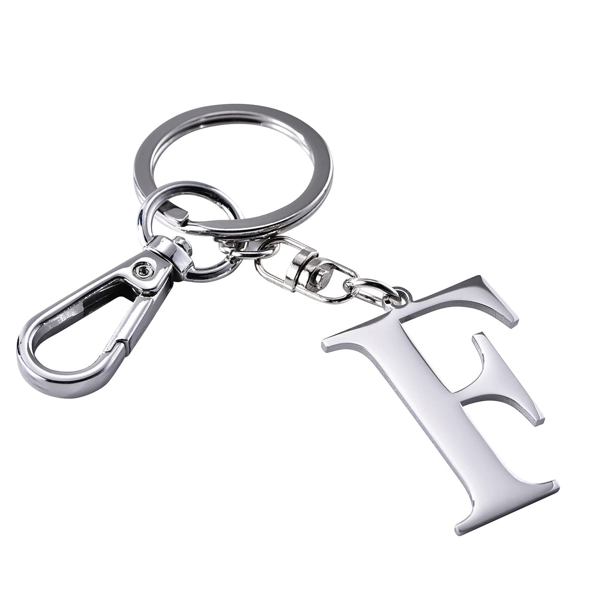 Silver Letter F Keychain Initial Keychain W/ Matel Clip