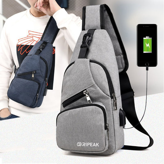 Men's Oxford Sling Bag Chest Shoulder Backpack Crossbody Bag W/USB Charging Port