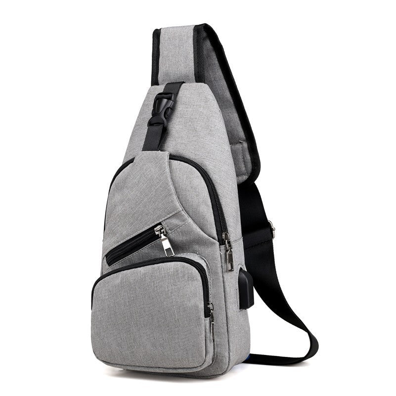 Men's Oxford Sling Bag Chest Shoulder Backpack Crossbody Bag W/USB Charging Port