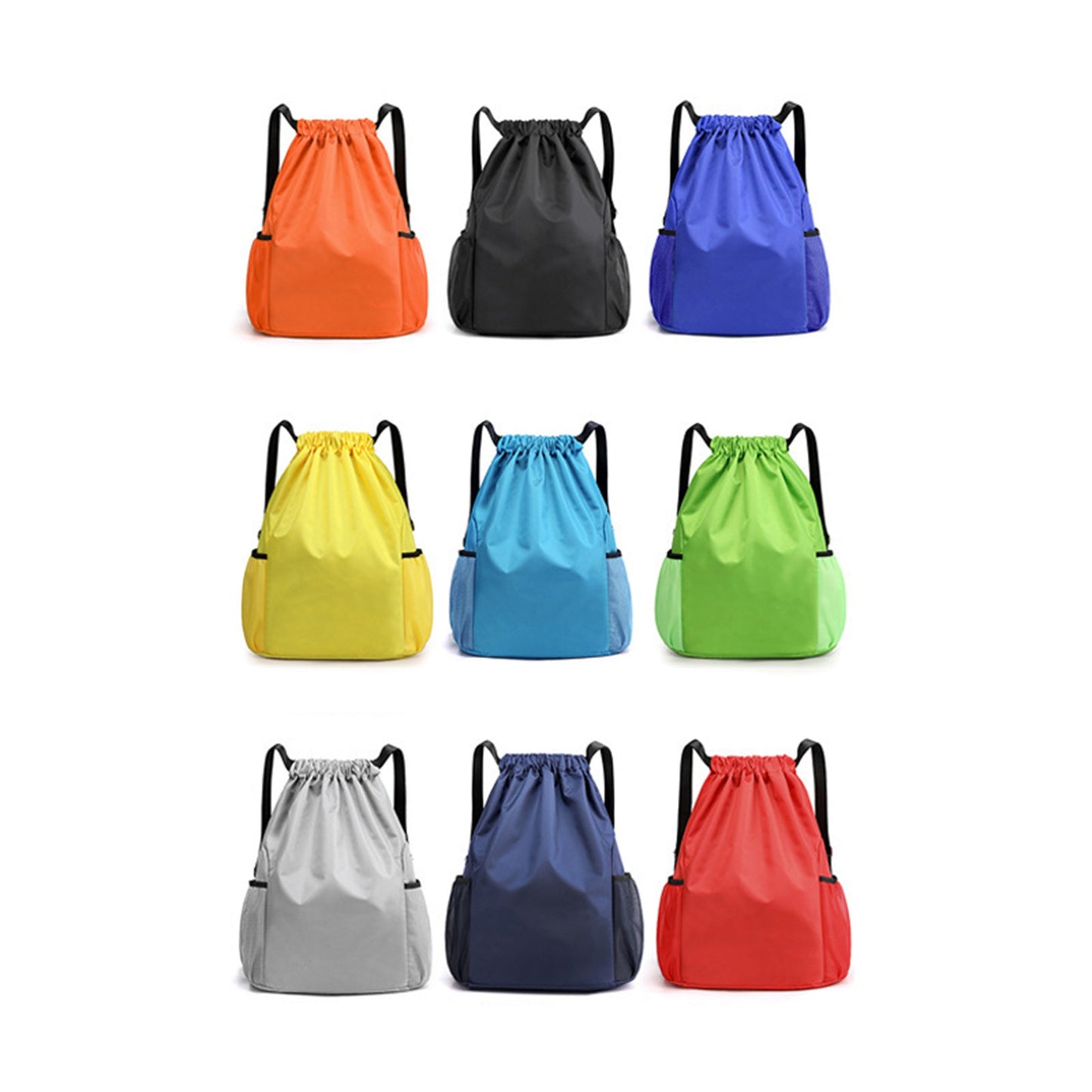 17 x 12 inch Drawstring Backpack with Mesh Side Pockets, Large Capacity Sports Bags Waterproof Bag