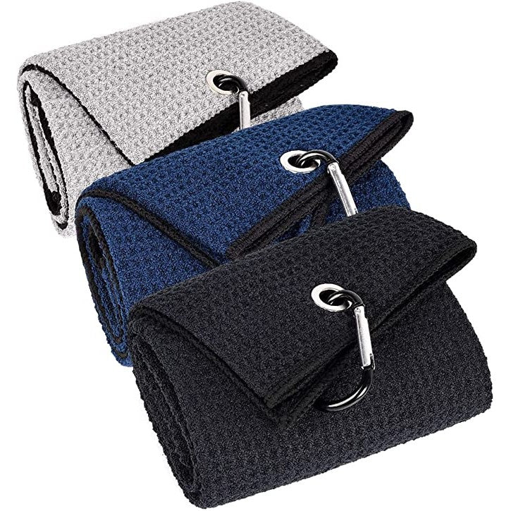 16 x 24 inch Microfiber Waffle Pattern Two-fold Golf Towel W/Heavy Duty Carabiners Clip