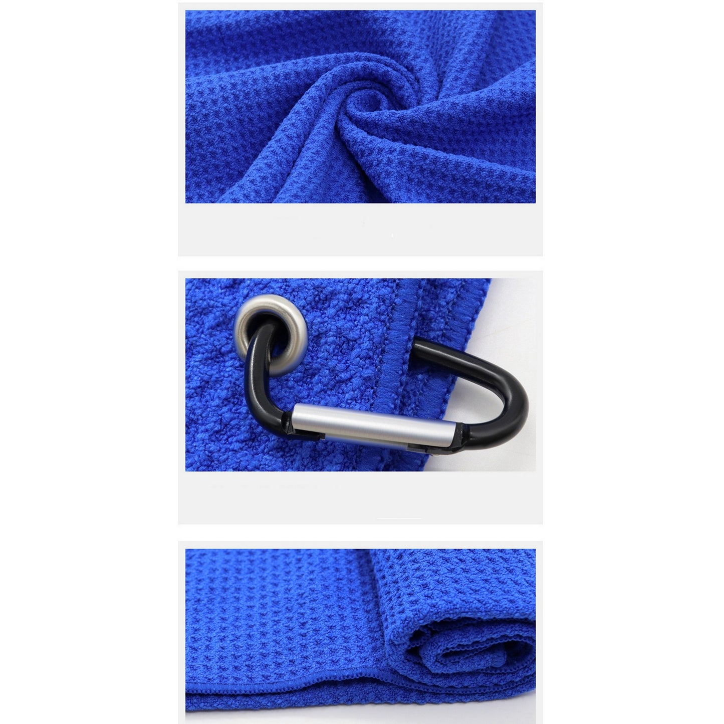 16 x 24 inch Microfiber Waffle Pattern Two-fold Golf Towel W/Heavy Duty Carabiners Clip