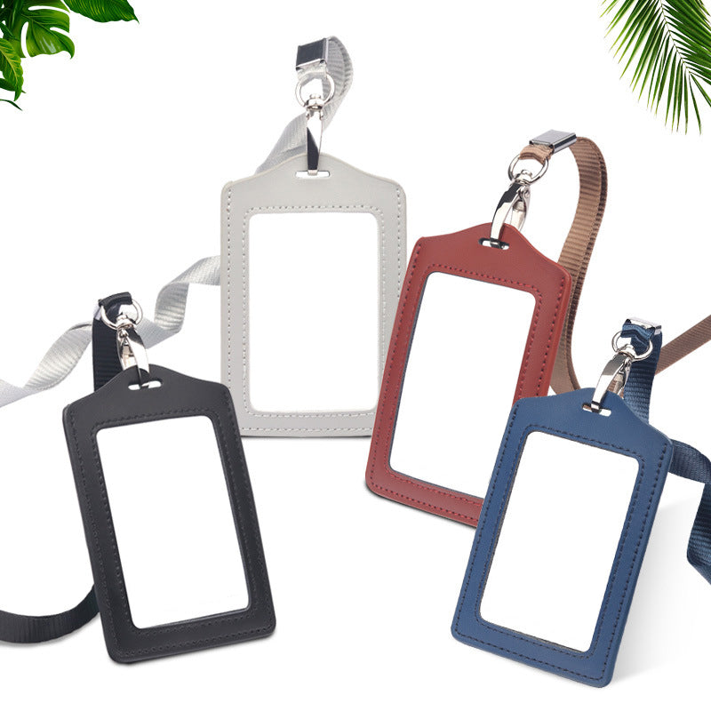 Leather Vertical ID Badge Card Holder With Lanyard