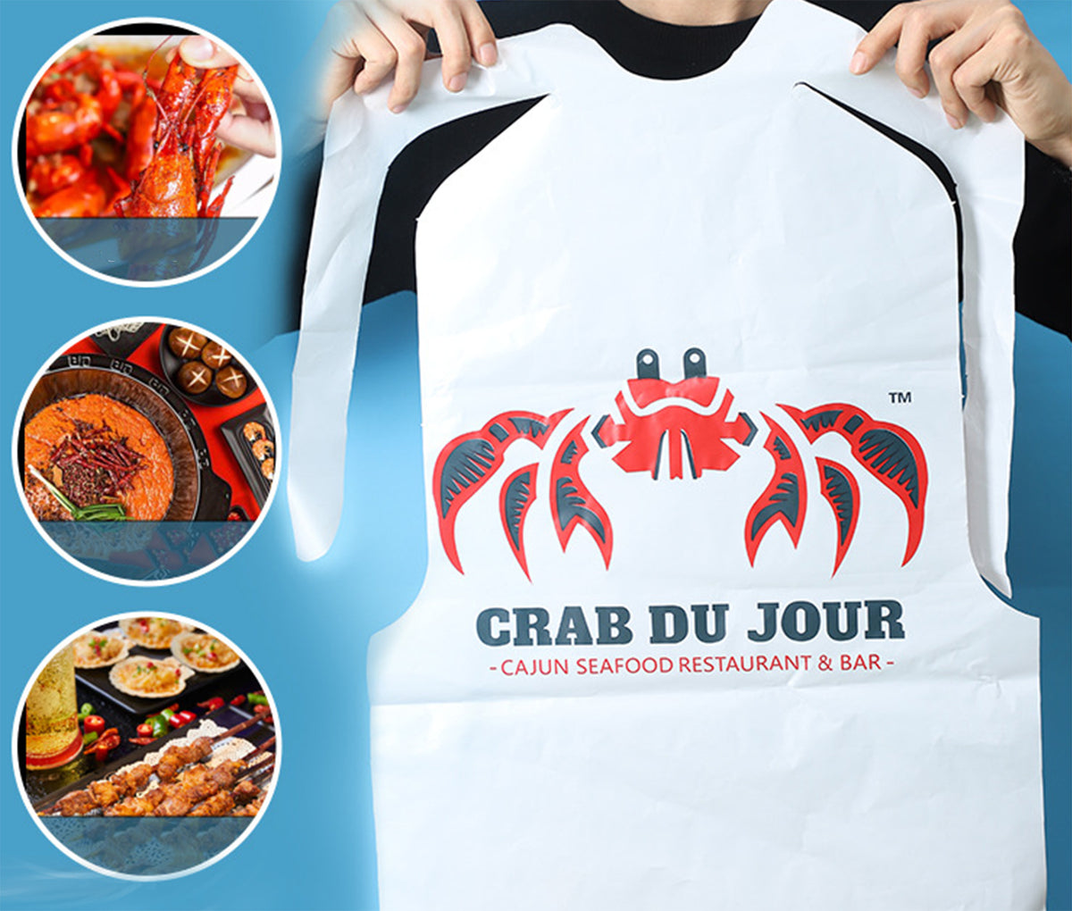 15.6" X 22.8" Disposable Plastic Apron Restaurant Lobster Bibs