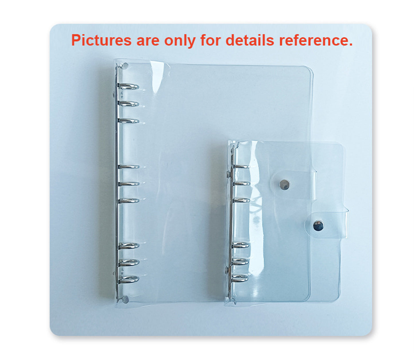 A6 Clear Soft PVC Round Ring Binders, 6-Ring Binder Cover with Snap Button Closure