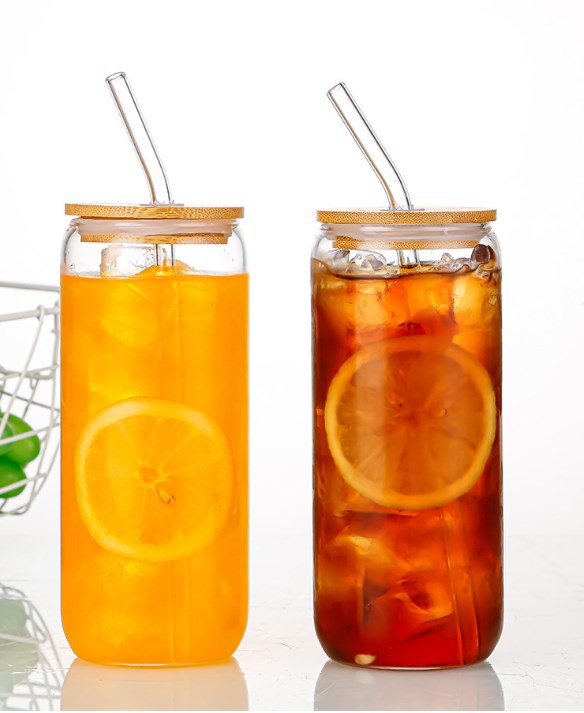 20 oz Drinking Glass Cup with Bamboo Lid and Glass Straw