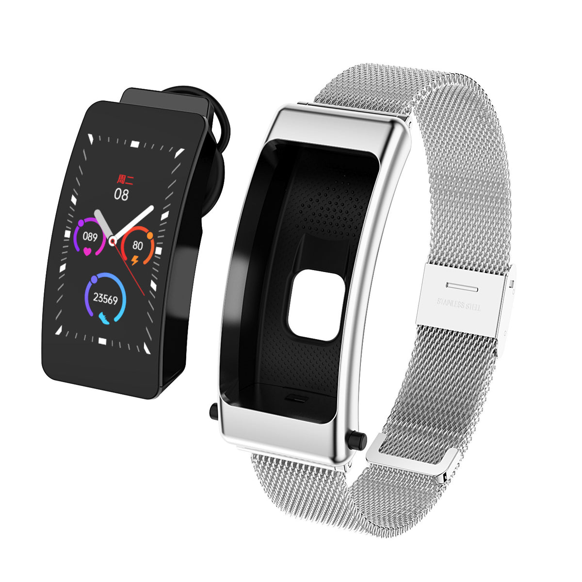 2" 1 Smart Bracelet Wireless Headphone Steel Belt
